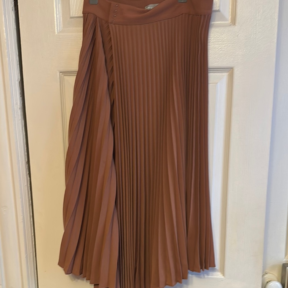 Vince Brown Pleated A-Line Skirt